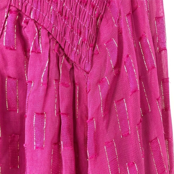 NWT Anthropologie Smocked Maxi Dress M $180 HTF Pink Gold Long Sleeve - Picture 8 of 9